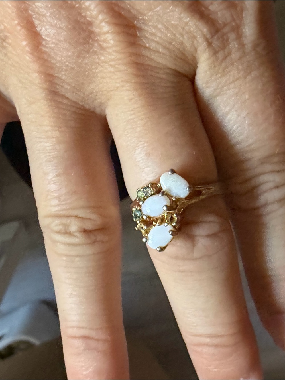 4/$100 Gold Opal Cluster Ring with Green Accent Stones - Women's Jewelry
